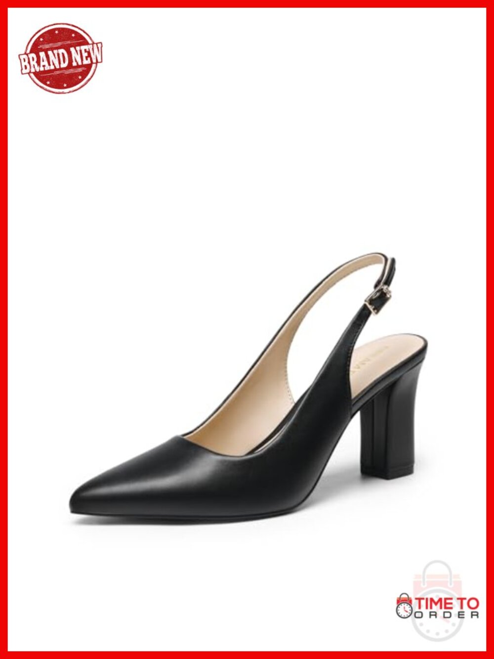 Women's Slingback Chunky Block Heel Pumps Faux Leather Pointed Toe Work Heels